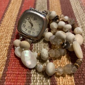 Silpada White and Cream Beaded Bracelet Watch